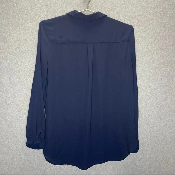Adrianna Papell Navy Blue Roll Tab Button Down Blouse - Picture 2 of 6